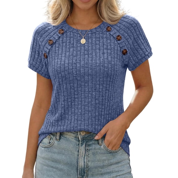Women'S Short Sleeve Shirts Business Casual Blouses Dressy Work Tunic Top Sweaters Fashion Clothes Blue S