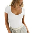thumbnail image 1 of Women'S Short Sleeve T-Shirts Form Fitting Ribbed Knit V Scoop Neck Basic Crop Top White XL, 1 of 9