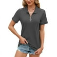 thumbnail image 1 of Women'S Short Sleeve Top 2025 Summer Elegant V Neck Zipper Collared Work Shirts Dressy Blouses Dark gray L, 1 of 9