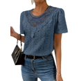 thumbnail image 1 of Women'S Short Sleeve Tunic Tank Tops Casual Lace Shirt Blouses Blue L, 1 of 8