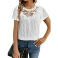 thumbnail image 1 of Women'S Short Sleeve Tunic Tank Tops Casual Lace Shirt Blouses White L, 1 of 9