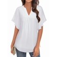 thumbnail image 1 of Women'S Short Sleeve V Neck Blouses Shirts Floral Double Layers Mesh Tunics Tops White L, 1 of 6