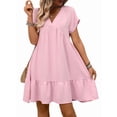 thumbnail image 1 of Women'S Short Sleeve V Neck Ruffle Hem Solid Swing Smock Dress Pink S, 1 of 9