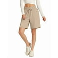 thumbnail image 1 of Women'S Shorts Loose with Pockets Knee Length for Yoga Casual Walking Exercise Shorts Khaki XL, 1 of 7