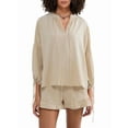 thumbnail image 1 of Women'S Shorts Set, Two-Piece, Long-Sleeved Tie-Dress Top and Ruffled Boxer Shorts, Matching Casual Set Khaki S, 1 of 7