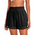 thumbnail image 1 of Women'S Shorts Summer Casual Loose Elastic Waist Drawstring Lace Boho Beach Cover Up Shorts, 1 of 10