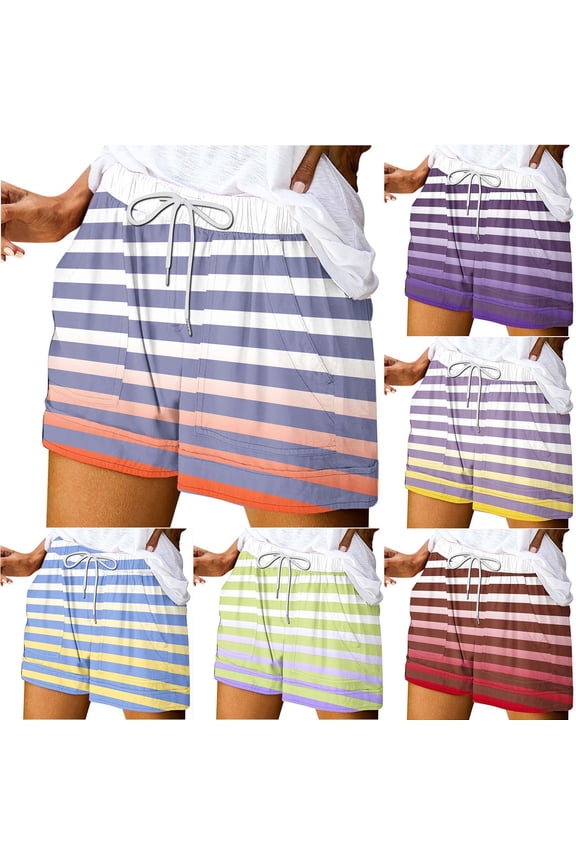 Women’S Shorts Summer Printed Lace Up Elastic Pocket Casual Shorts Beach Vacation Shorts for Women