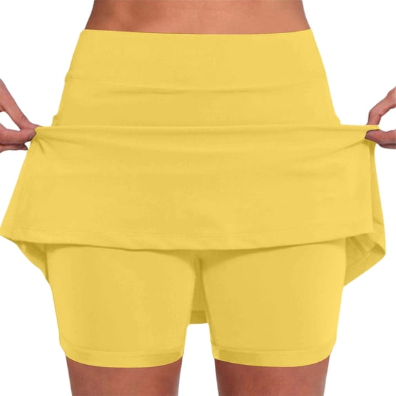 Women’S Shorts Summer Thin Breathable Mid Waist Skort with Pockets Active Casual Two Piece Shorts Sweat Shorts Women Yellow XXL