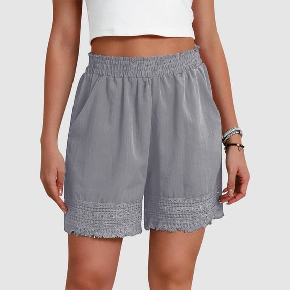 Women'S Shorts Trendy Women'S Casual Lace Trim Shorts For Daily Wear Loose Fit Comfortable Style Grey Xl