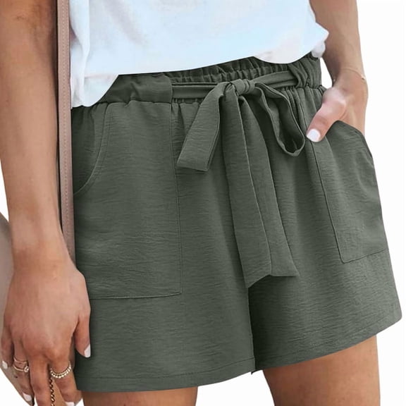 Women'S Shorts with Pockets Summer Casual Shorts for Women Waist Adjustable Tie Knot Loose Gray M