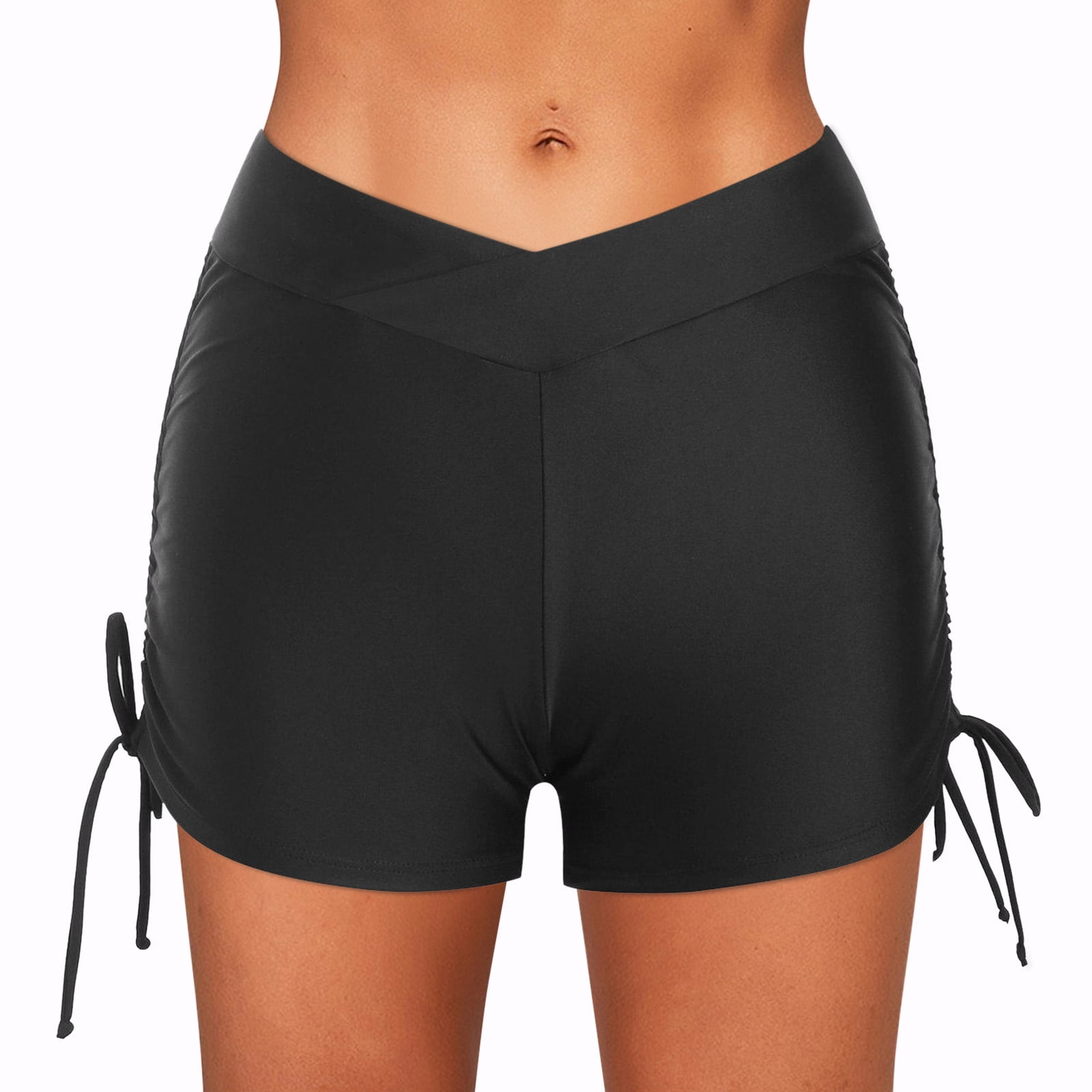 Women'S Side Drawstring Bikini Swim Panties Solid Color Swimming Swim