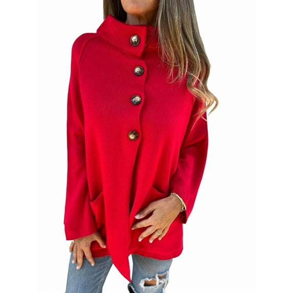 Women'S Single-Breasted A-Line Autumn and Winter Coat Mid-Length Knitted Coat Red S