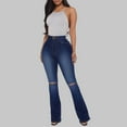 thumbnail image 1 of Women'S Skinny Ripped Jeans High Waist Slim Fit Hole Trumpet Pant Jeans Dark Blue L, 1 of 7