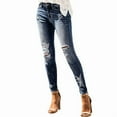 thumbnail image 1 of Women'S Skinny Ripped Trendy Jeans Distressed Stretchy Denim Pants Dark Blue M, 1 of 6