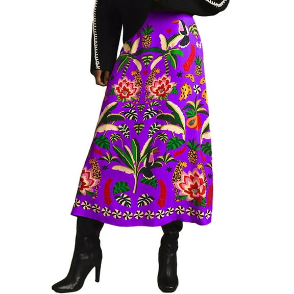 Women'S Skirt Midi Skirt Tropical Plant Print Pink Zipper A-Line Long Skirts Spring Summer Skirt Floral S