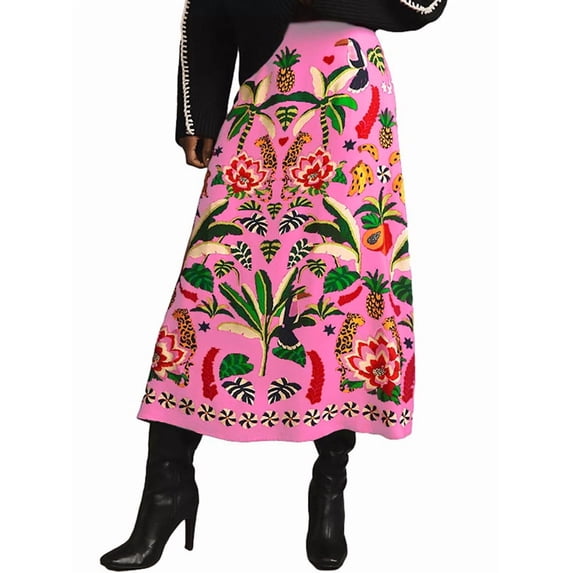 Women'S Skirt Midi Skirt Tropical Plant Print Pink Zipper A-Line Long Skirts Spring Summer Skirt Floral XXL