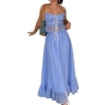thumbnail image 1 of Women'S Skirt Sets 2 Piece Outfits Contrast Trim Ruffle Hem Tops and Maxi Skirt Vacation Set Blue M, 1 of 9