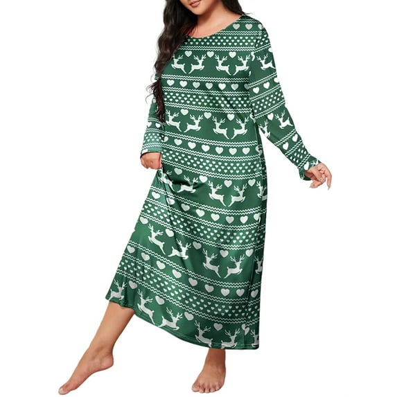 Women'S Sleepwear Long Sleeves Nightgown Print Tee Sleep Dress Christmas - Green XXXL