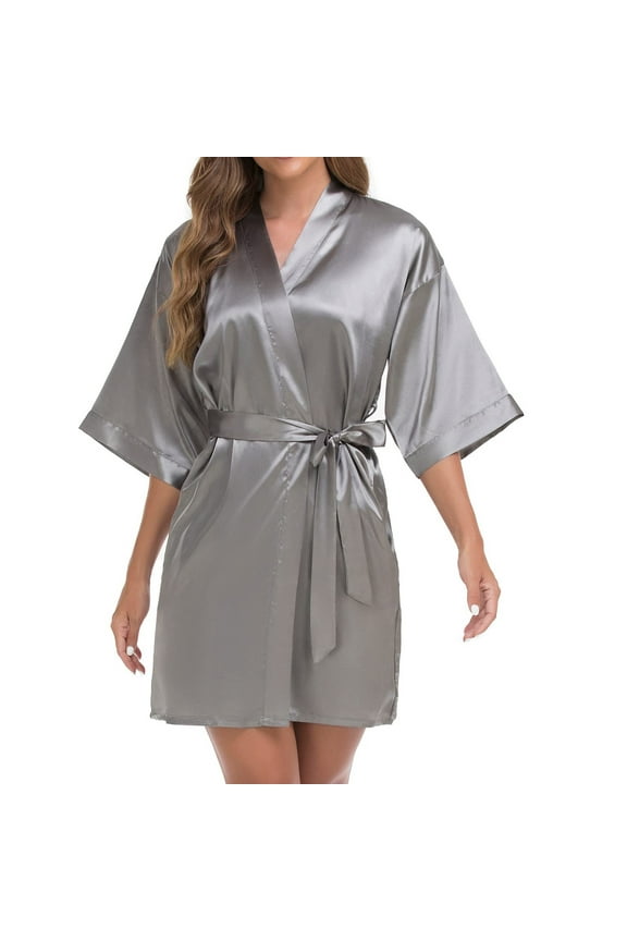 Women'S Sleepwear Women's Short Kimono Robe Silky Satin Bathrobe Bride Bridesmaids Getting Ready Sleepwear Soft Nightgown Gray