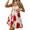 thumbnail image 1 of Women'S Sleeveless Backless Printed Tiered Ruffle Bodycon Club Party Mini Dress Red L, 1 of 6