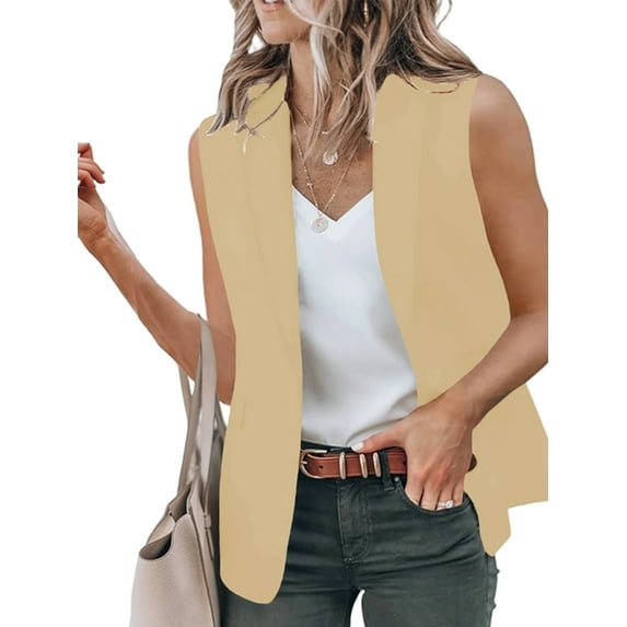 Women'S Sleeveless Blazer Vest Casual Open Front Single Button Summer Jacket with Pockets Apricot S