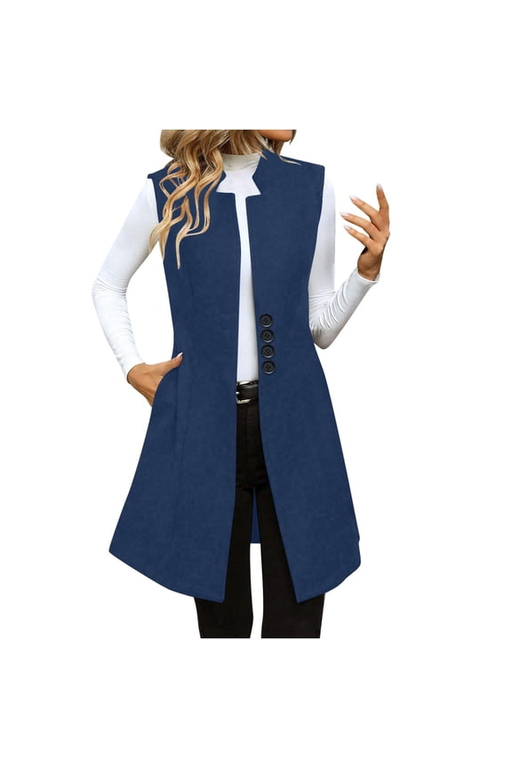Women'S Sleeveless Cardigan Vest Casual Long Waistcoat Open Front Business Office Blazer Jacket With Pockets Trendy