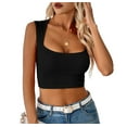 thumbnail image 1 of Women'S Sleeveless Crop Top Square Neck Tank Top Workout Fitness Summer Basic Tops 2025 Trendy Black M, 1 of 9