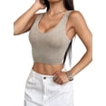 thumbnail image 1 of Women'S Sleeveless Crop Tops Ribbed Square Neck Cropped Tank Top Khaki M, 1 of 7