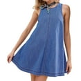 thumbnail image 1 of Women'S Sleeveless Denim Babydoll Mini Dress Summer Casual Cutout Back A-Line Flowy Jean Dress with Pockets Dark Blue M, 1 of 8