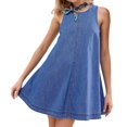 thumbnail image 1 of Women'S Sleeveless Denim Babydoll Mini Dress Summer Casual Cutout Back A-Line Flowy Jean Dress with Pockets Dark Blue S, 1 of 8