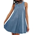 thumbnail image 1 of Women'S Sleeveless Denim Babydoll Mini Dress Summer Casual Cutout Back A-Line Flowy Jean Dress with Pockets Light Blue L, 1 of 8