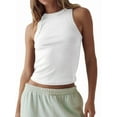 thumbnail image 1 of Women'S Sleeveless Full Length Ribbed Fitted Racerback Workout Crew High Neck Basic Tank Top White S, 1 of 9