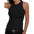 thumbnail image 1 of Women'S Sleeveless Racerback High Neck Casual Basic Ribbed Fitted Tank Top Black L, 1 of 6