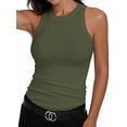 thumbnail image 1 of Women'S Sleeveless Racerback High Neck Casual Basic Ribbed Fitted Tank Top Green S, 1 of 6