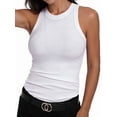 thumbnail image 1 of Women'S Sleeveless Racerback High Neck Casual Basic Ribbed Fitted Tank Top White L, 1 of 6