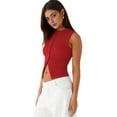 thumbnail image 1 of Women'S Sleeveless Round Neck Slim Fit Ribbed Button Vest Red S, 1 of 7