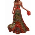 thumbnail image 1 of Women'S Sleeveless Slimming Print Suspender Dress V-Neck Casual Pleated Dresses Red S, 1 of 9