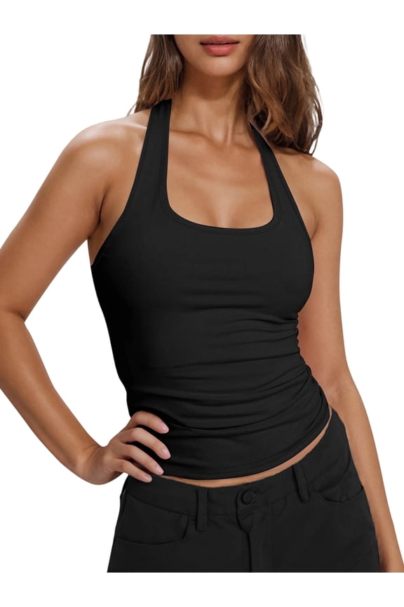 Women'S Sleeveless Sports Vest Halter Neck High Elasticity Quick Dry Breathable Workout Tank Top Black XL