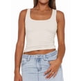 thumbnail image 1 of Women'S Sleeveless Square Neck Tank Top Double Layer Basic Crop Tops Summer Fitness Workout Casual Tops Apricot L, 1 of 6