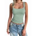 thumbnail image 1 of Women'S Sleeveless Square Neck Tank Top Double Layer Basic Crop Tops Summer Fitness Workout Casual Tops Bean Green S, 1 of 5