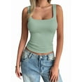 thumbnail image 1 of Women'S Sleeveless Square Neck Tank Top Double Layer Basic Crop Tops Summer Fitness Workout Casual Tops Bean Green XL, 1 of 5
