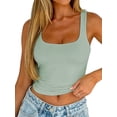 thumbnail image 1 of Women'S Sleeveless Square Neck Tank Top Double Layer Basic Crop Tops Summer Fitness Workout Casual Tops Green S, 1 of 7