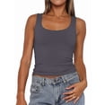 thumbnail image 1 of Women'S Sleeveless Square Neck Tank Top Double Layer Basic Crop Tops Summer Fitness Workout Casual Tops Grey M, 1 of 7