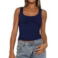 thumbnail image 1 of Women'S Sleeveless Square Neck Tank Top Double Layer Basic Crop Tops Summer Fitness Workout Casual Tops Navy Blue S, 1 of 7