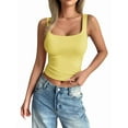 thumbnail image 1 of Women'S Sleeveless Square Neck Tank Top Double Layer Basic Crop Tops Summer Fitness Workout Casual Tops Yellow L, 1 of 5