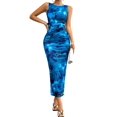 thumbnail image 1 of Women'S Sleeveless Summer Wedding Guest Dress Bodycon Floral Mesh Ruched Cocktail Maxi Dresses Blue S, 1 of 9