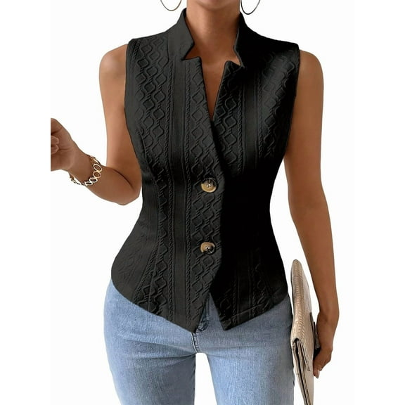 Women'S Sleeveless Sweater Vest Top Fahion Knit Casual Work Office Slim Fully Lined Trendy Black S