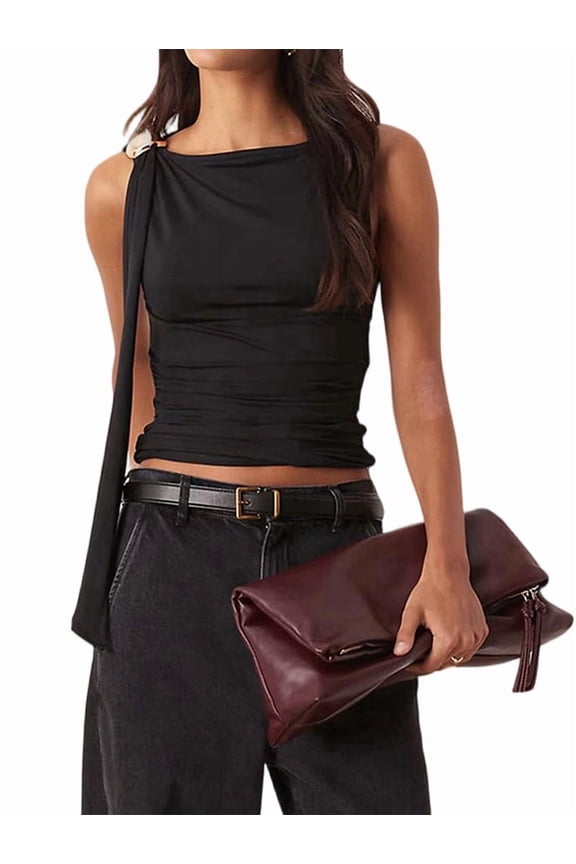 Women'S Sleeveless Tank Tops Boat Neck Summer Crop Going Out Shirts Black S