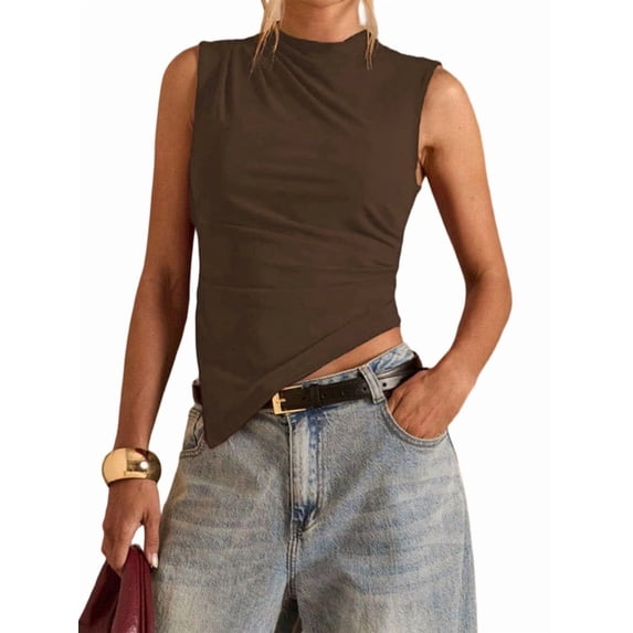 Women'S Sleeveless Tank Tops Slim Fitted Shirts Casual Going Out Clothes Brown M