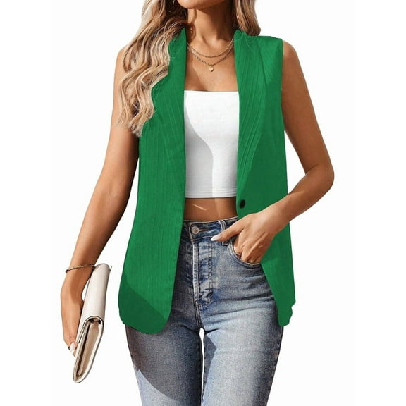 Women'S Sleeveless Vest Tops Light-Weight Fully-Lined Fashion Casual Work Office Jacket Green XL